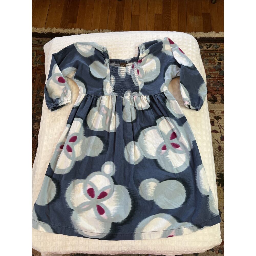 Tea Collection Chiyoku Smocked Dress Long Sleeve Girls Size 7 Blue Floral Boho